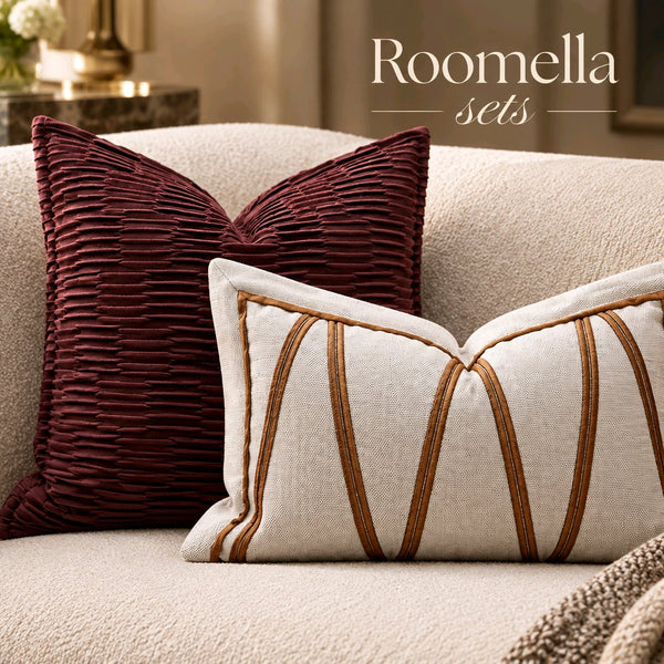 Velvet Burgundy and Linen Lumbar zigzag white and brown 1