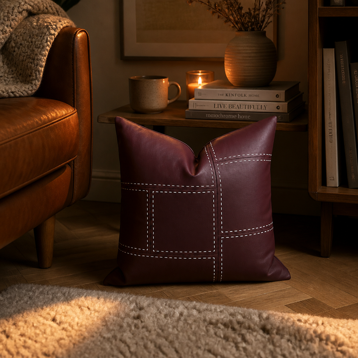 luxury cushions. Burgundy Leather Cushion-Double sided - 45x45