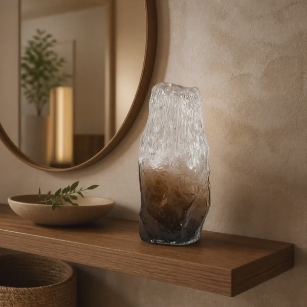 Luxury vases. Handmade Striped Glass Vase in White & Brown | Decorative Centrepiece, 16 x 12.5 x 26